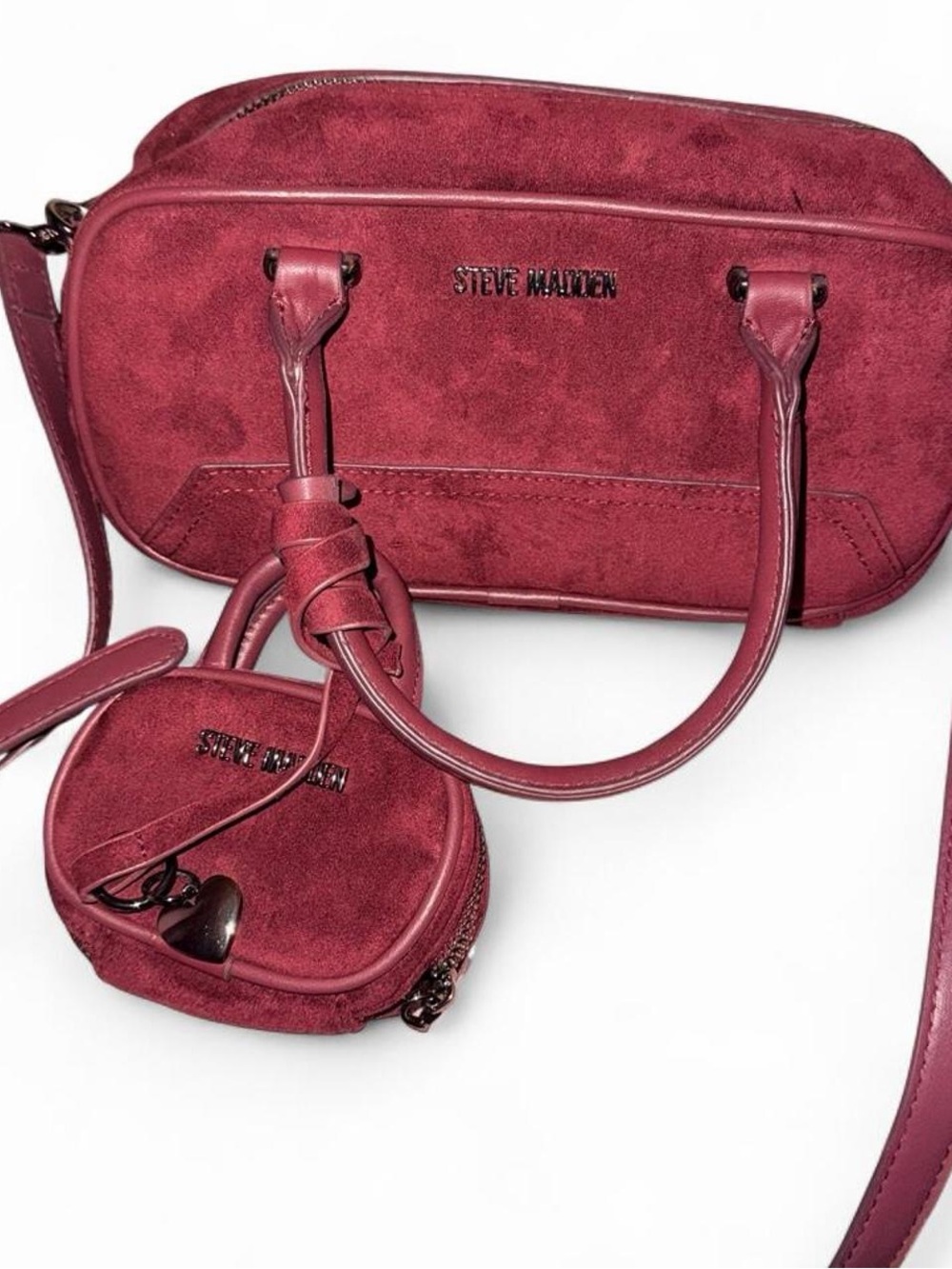 Steve Madden Burgundy Suede Crossbody with Coin Pouch Set